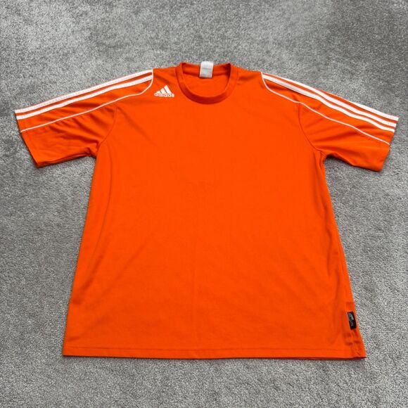Adidas Climalite Soccer T-Shirt Men Large Orange White Striped Active Tee Jersey - Picture 1 of 14
